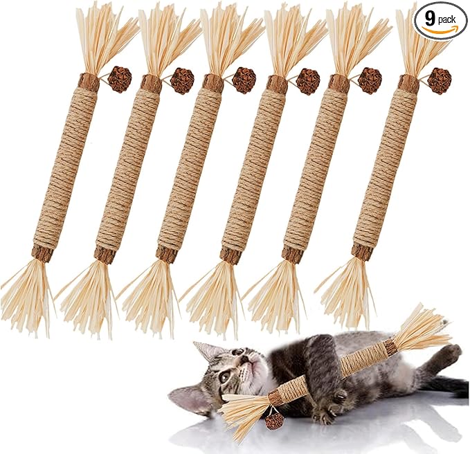 Cat Toys,6PCS Kitten Toys for Indoor Cats Catnip Toy for Chewing Silvervine Stick for Cleaning Teeth Kitty Dental Treat Interactive Toy Kitty Snack Self Play Wand Cat Mint Lick