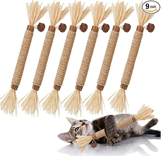 Cat Toys,6PCS Kitten Toys for Indoor Cats Catnip Toy for Chewing Silvervine Stick for Cleaning Teeth Kitty Dental Treat Interactive Toy Kitty Snack Self Play Wand Cat Mint Lick