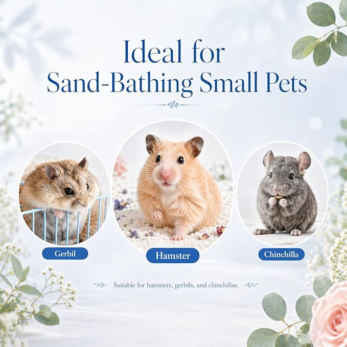 Meow&Woof Hamster Sand, 2.2LBS Chinchilla Dust Bath, 100% Natural Sands for Hamster Bath, No Dust Potty Litter Sand for Chinchillas Gerbil Syrian Mice, Small Animals Supplies (Flower Smell)