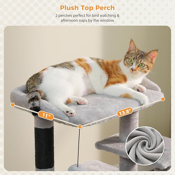 PETEPELA Cat Tree for Indoor Cats, 34.6" Small Cat Tower with Scratching Posts, 2 Condos, Scratching Ramp & Dangling Toys, Cat Play House for Multi-Cat Households, Black