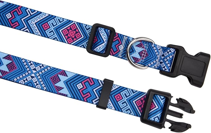 MarukoPet Dog Collar and Leash Set, Adjustable for Small Medium Large Dogs Puppy, Cute Design with Bohemia Floral Tribal Geometric Patterns Boys Girls Dog Collar(Blue Ethnic Style Set,L)