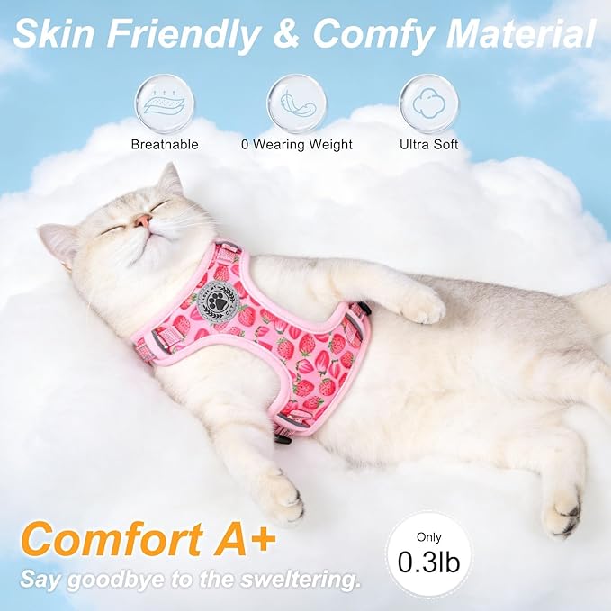BEAUTYZOO Cat Harness and Leash Set for Walking Escape Proof, Neck Release Adjustable Harness for Kitten Puppy Small Medium Large Cats, Soft Cute Easy Control Small Cat Harness for Cats Boy and Girls
