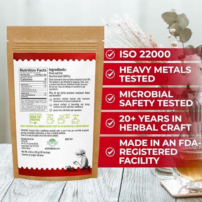 30 Bags Uva Ursi Leaf Uva Ursi Tea Herbal (Arctostaphylos Uva-Ursi) - 30 Count 1.5g Tea Bags Ursa Bag Uva-Ursi Herb Arctostaphylos Uva-Ursi