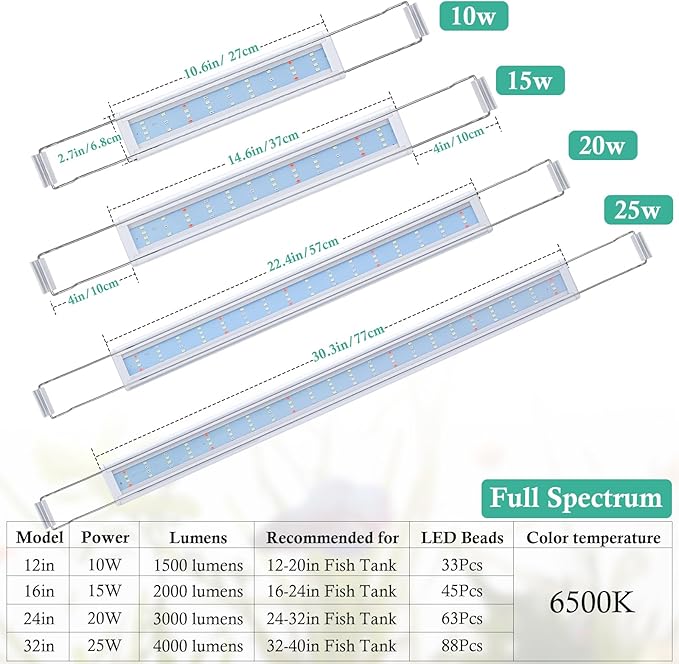 HITOP Full Spectrum LED Aquarium Light – 32-40" Classic Fish Tank Light with Timer, Aquarium Plant Light with Stable Extendable Brackets