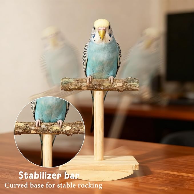 Natural Wood Bird Perch Stand Training, Rocking Perch for Birds, Intelligence Puzzle Enrichment Toys for Parakeets, Parrot Perch Stand for Cockatiels, Budgies, Conures, Bird Playground Accessories