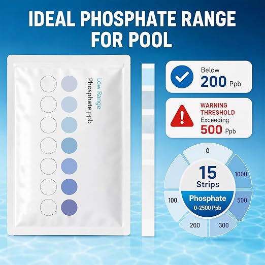 8-Way Hot Tub & Pool Test Strips, 150-Count 7-in-1 Pool Test Strips + 15-Count Phosphate Test Strips, Accurately Test pH, Chlorine, Bromine, Hardness, Total Alkalinity, Cyanuric Acid, Phosphate etc