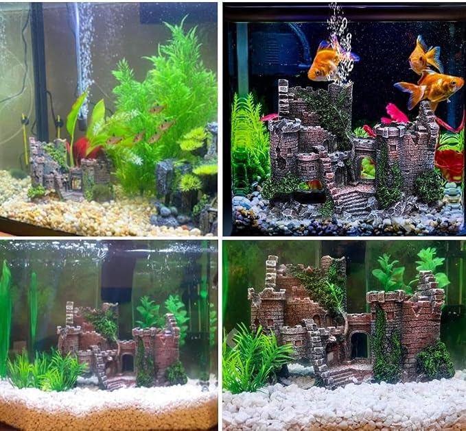 Ancient Castle Design Resin Aquarium Decoration Hideouts Stone Cave Hide House, Simulation Resin Hide House Fish Tank Aquarium Ornaments Decor