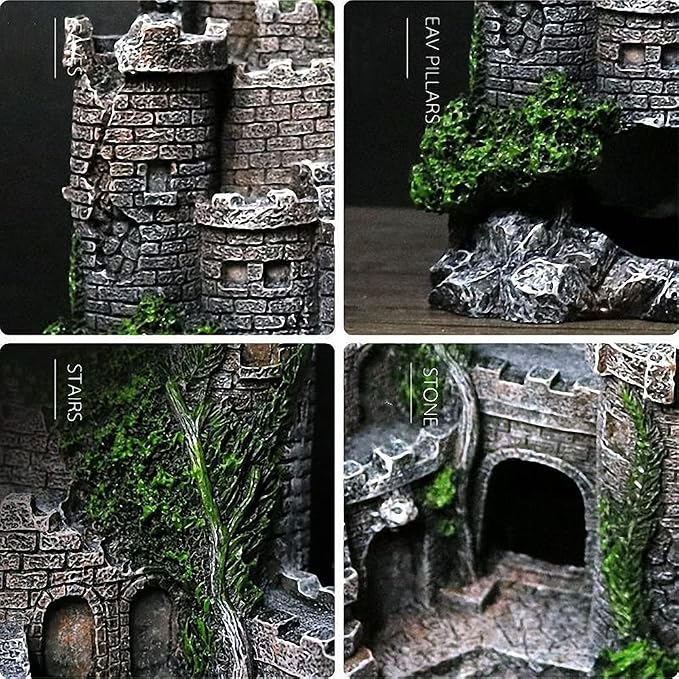 Ulalaza Aquarium Decorations Landscaping Tree Stump Hole Rock Cave Hideouts Stone Fish Tank Resin Driftwood Painted with Realistic Details Over House Supplies Castle Accessories