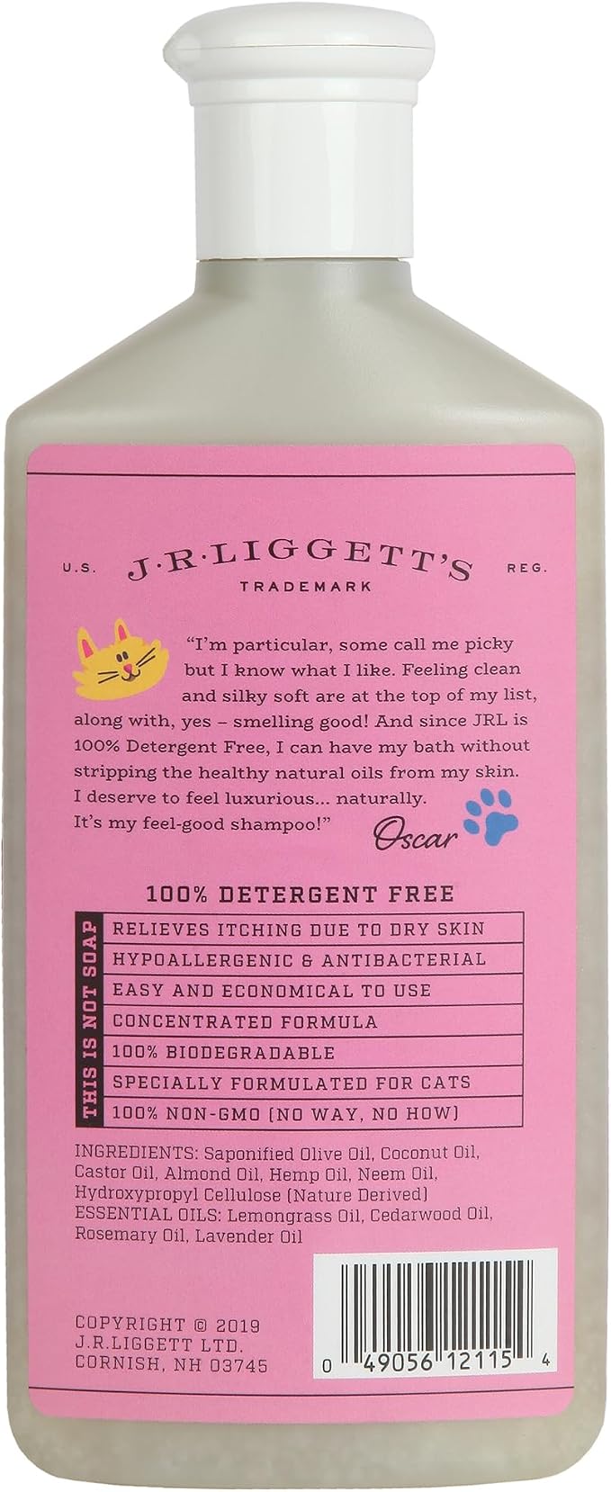 J.R.LIGGETT'S Liquid Cat Shampoo, Natural Cleansing Liquid for Cats with Sensitive Skin, Hypoallergenic Feline Formula Gently Deep Cleans with No Essential Oils, Detergent-Free, 8.45 oz