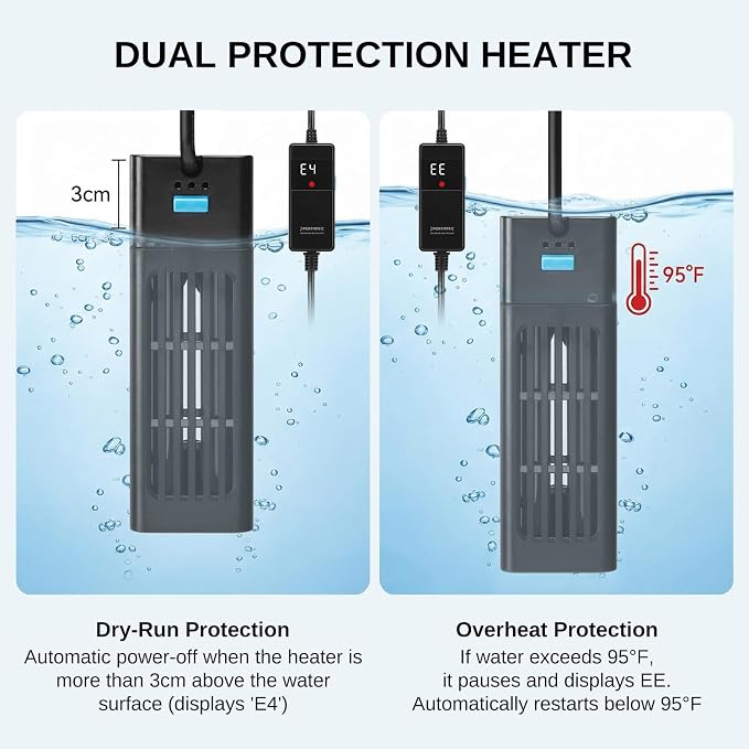 XPERTMATIC Aquarium Heater 300W Submersible Fish Tank Heater for 26–53 Gal | 65–93°F Adjustable External Probe & PID Control, Auto Shut-Off, Quartz Glass, Fresh & Saltwater Safe