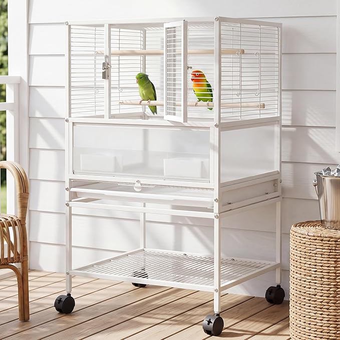 GarveeHome Small Bird Cage with Wheels, 40 Inch Parakeet Cage with Top Stand, 3 in 1 Bird Carrier for Parakeets, Canaries, Lovebirds, Small Quaker, Cockatiels, Budgie, Green Cheek,Conure