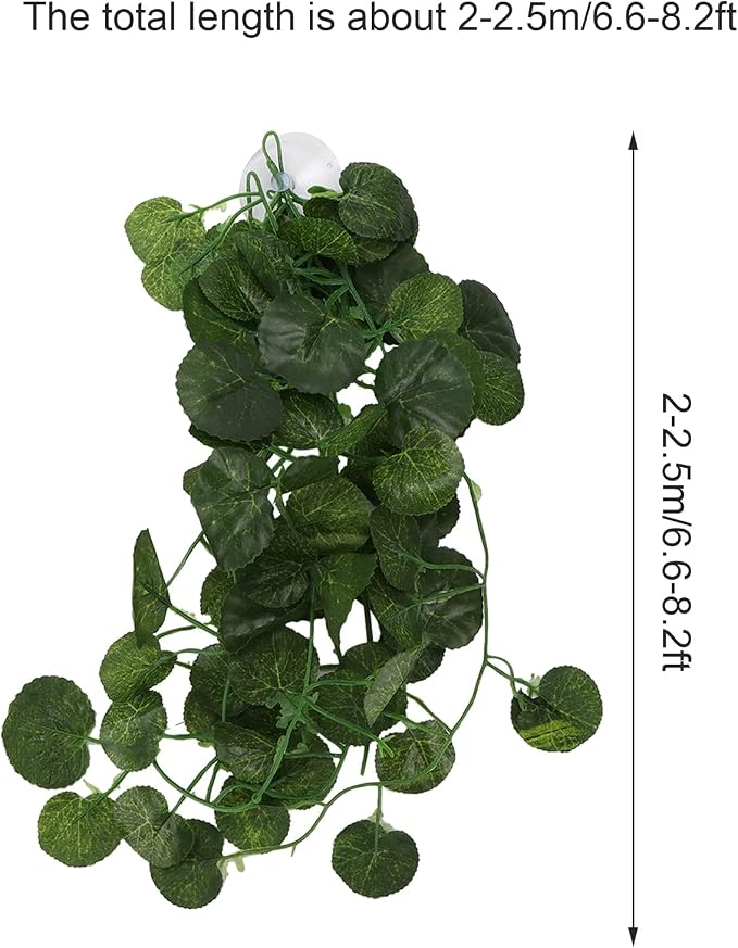 Pssopp Lifelike Plant Decorative Hanging Silk Terrarium Plant with Suction Cup for for Reptile Rainforest Box Aquarium Landscape(NFF‑83)