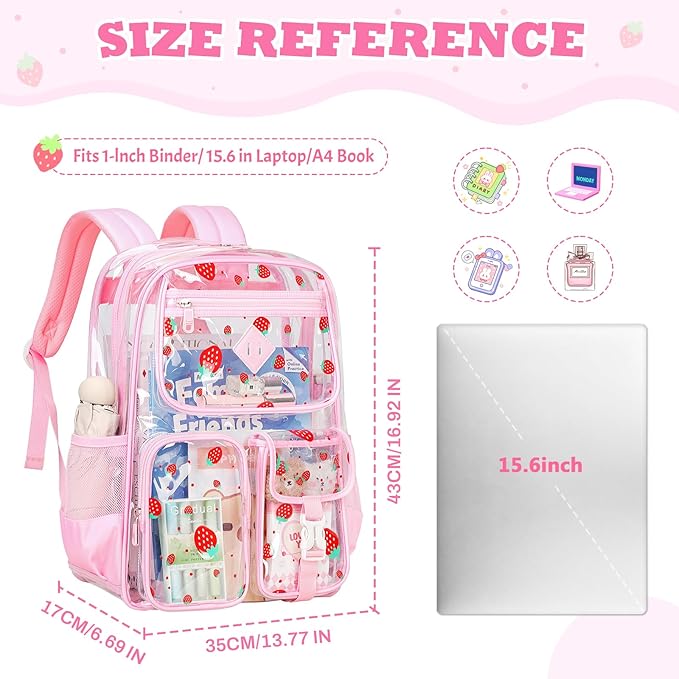 PIG PIG GIRL Clear Backpack for School,Heavy Duty PVC Transparent Bookbag for Girls Stadium Approved See Through Backpack