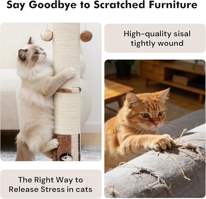 Woochpet 34inches Tall Cat Scratching Post with Cat Ball Track Toy Heavy Duty and Thicker Large Diameter Natural Sisal Cat Scratcher Post for Large Cats and Small Cats Protect Your Furniture