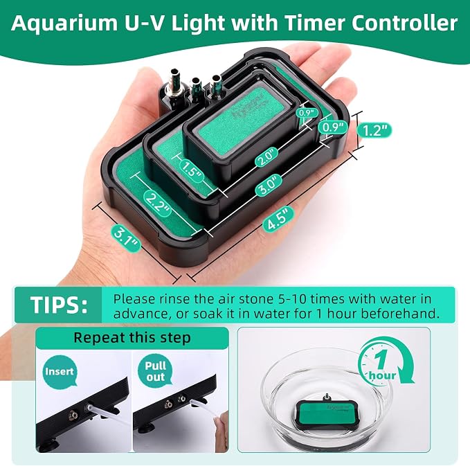 hygger Air Stone for Aquarium: High Dissolved Oxygen Diffuser Kit for Freshwater or Saltwater Fish Tank and Hydroponic Hydroponics Air Pump- 1.5W x 2L Inch 2PCS Air Bubble Stone