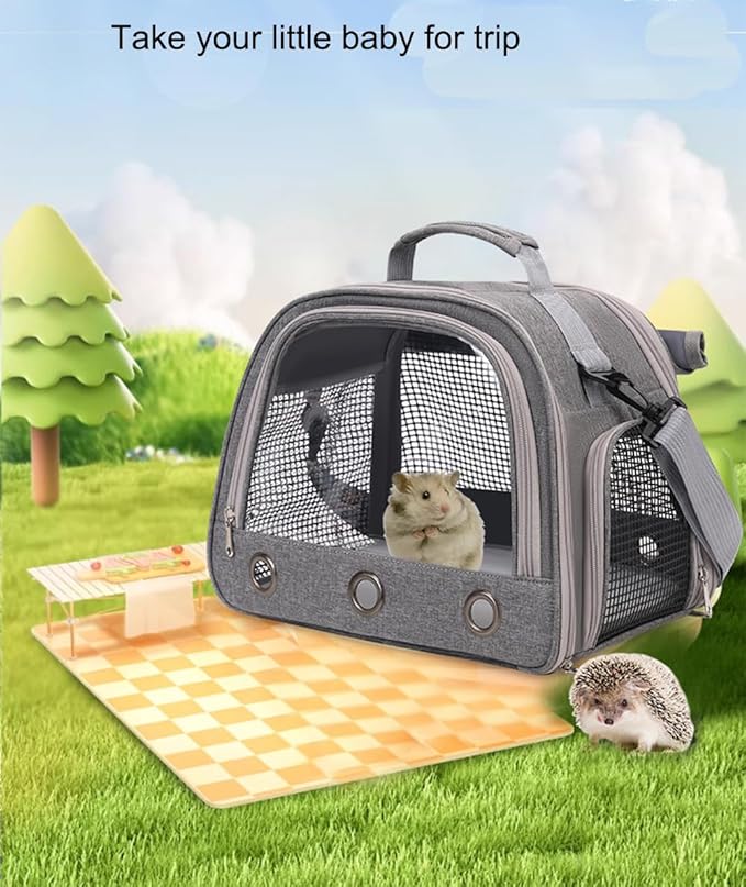 Guinea Pig Travel Carrier Bag,Portable Small Animal Carrier Pouch for Hamster Chinchilla Rabbit Bunny Gerbil Hedgehog Sugar Glider Hedgehog Outgoing Travel Carrying Bag (Grey)