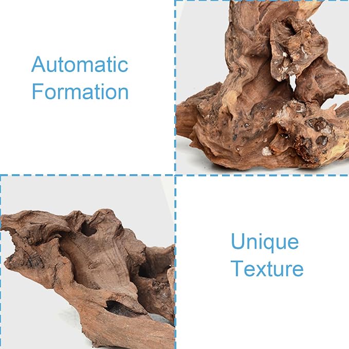 Natural Aquarium Decoration Driftwood Tree Trunk with Rockery View, Unique Dead Wood Root Hideouts for Fish & Reptiles, Landscape Enhancer (Random Shape, 10-15cm Length, 3-Pack)