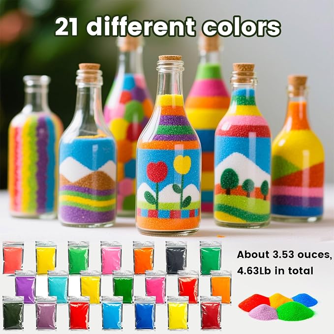 3 otters 21 Pack Colored Sand for Crafts | DIY Art, Painting Project, for Kids & Adults, Home Decorations, Wedding Centerpieces, Party Favors