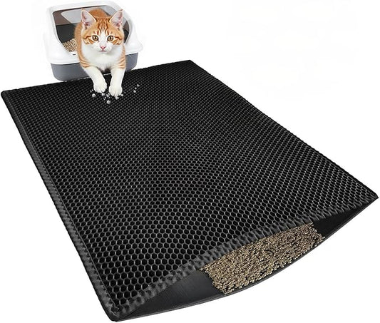 Large Cat Litter Mat, 29.9'' x 35.8''Inch, Double Layer Waterproof Proof Litter Box mat, Non-Slip Design, Easy to Clean, Black Cat Litter Trapping Mat