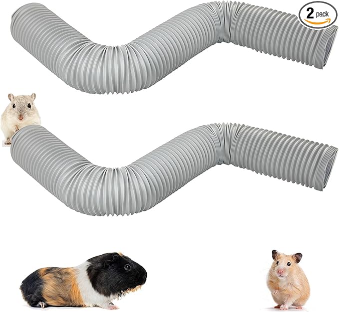 PINVNBY Plastic Tunnel for Guinea Pigs,2 Pcs Foldable Hamster Tunnels Collapsible Hamsters Fun Tube Small Animal Exercising Training Hideout Tubes for Gerbils Rats Mice Ferrets(Gray)