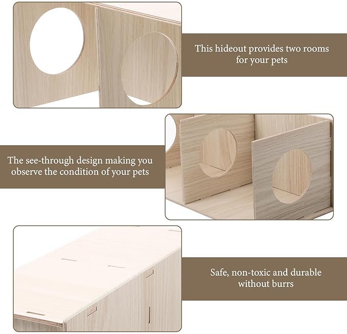 Gadpiparty Wooden Hamster Habitat with Two Rooms, Wood Cabin and Hideout for Guinea Pigs, Mice, Rats, and Small Pets – Toy for Play and Rest