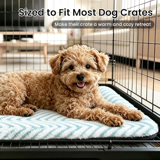 Mora Pets Washable Dog Crate Pad Soft Dog Kennel Bed Crate Mat for Small Medium Dogs, Puppies & Large Cats Flat Pet Bed with Anti-Slip Bottom for Cage & Carrier Sleeping Chevron Blue 30 x 19