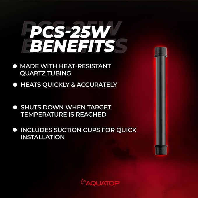 Aquatop 25W Pisces Nano Heater – Fully Submersible for Nano Fish Tanks Up to 8 Gal – Preset 78°F – Heat-Resistant Water Heater for Small Aquariums