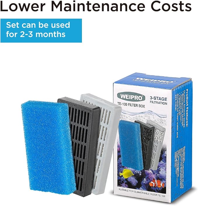Replacement Cartridge for Fish Tank Filter 210L/H, Model TE-100 | Include Filter Sponge, Active Carbon, Ceramic Ring