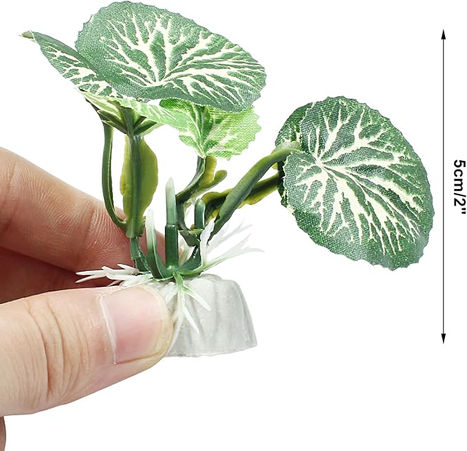 Soft Aquarium Plants Betta Fish Tank Decorations, Green, 2 Inch | Betta Leaf Pad, Silk Plastic Artificial Plants, 4Pcs Set, Reptile Tank Decor