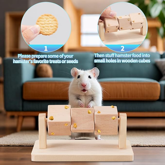 AOWPFVV 3 Pcs Wooden Hamster Enrichment Toys, Guinea Pig Chew Toys for Syrian & Dwarf Hamsters,Rabbits, Gerbils, Rats, Chinchillas, Small Animals Playing Teeth Grinding Indoor Outdoor