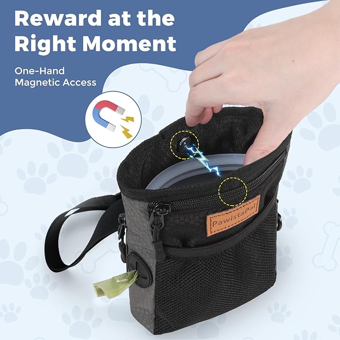 Dog Treat Pouch for Pet Training, One-Hand Magnetic Closure, Hands-Free Treat Bag with Silicone Liner, No Mess No Smell