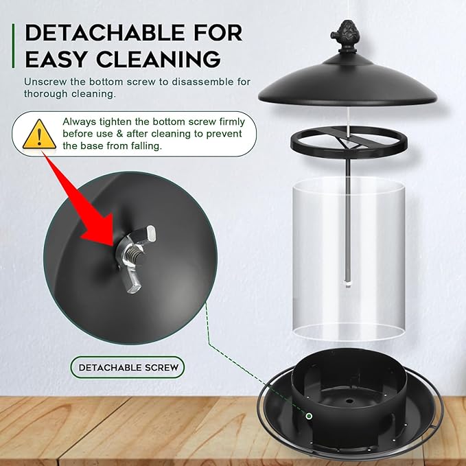 Gbekery Metal Bird Feeders for Outdoors Hanging, Weather Resistant Wild Bird Feeder with 360 Degree Feeding Tray, Black