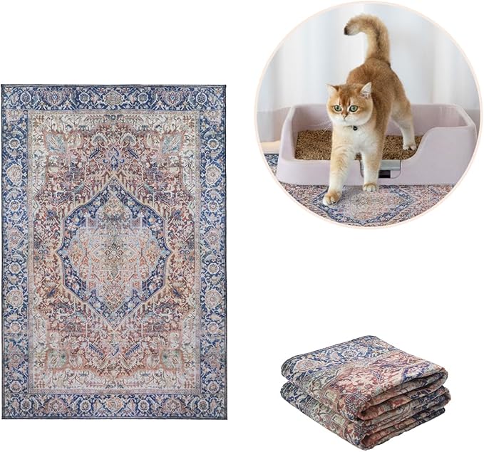 Lovewag Pets Cat Litter Box Mats 2 Pack - Small 16x24 Machine Washable, Easy Clean, Non-Slip, Waterproof Mats for Indoor Cats-Kitty Litter Mess Control & Pet Urine Floor Protection (Rustic Terracotta)