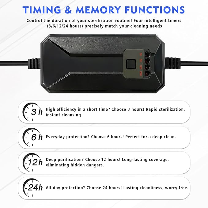 UV-C Aquarium Clean Light with Timer, Mini 3W 5W 7W 9W 11W Submersible Algae Clean Light Water Green Clean Fish Tank Water Clean Lamp for Sump Pond Filter Tank (7W Timer)