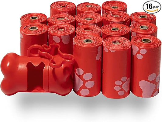 Best Pet Supplies Dog Poop Bags for Waste Refuse Cleanup, Doggy Roll Replacements for Outdoor Puppy Walking and Travel, Leak Proof and Tear Resistant, Thick Plastic - Red, 240 Bags