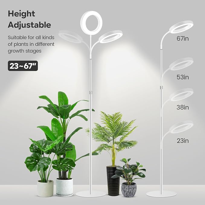 Grow Light, Full Spectrum Plant Lights with Stand, for Large Plants | 6000K 80LEDs Floor Grow Lamp, 3 Color Modes, Timer 6/12/16H, 5 Dimmable Levels, 67'' Adjustable Height, Gooseneck