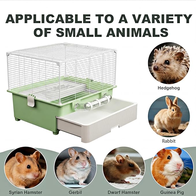 Oneluck 22.4” Chew-Proof Metal Hamster Cage, Drawer-Style with Easy Clean,Small Animal Habitats for Syrian & Dwarf Hamster,Gerbil, Mice(Green)
