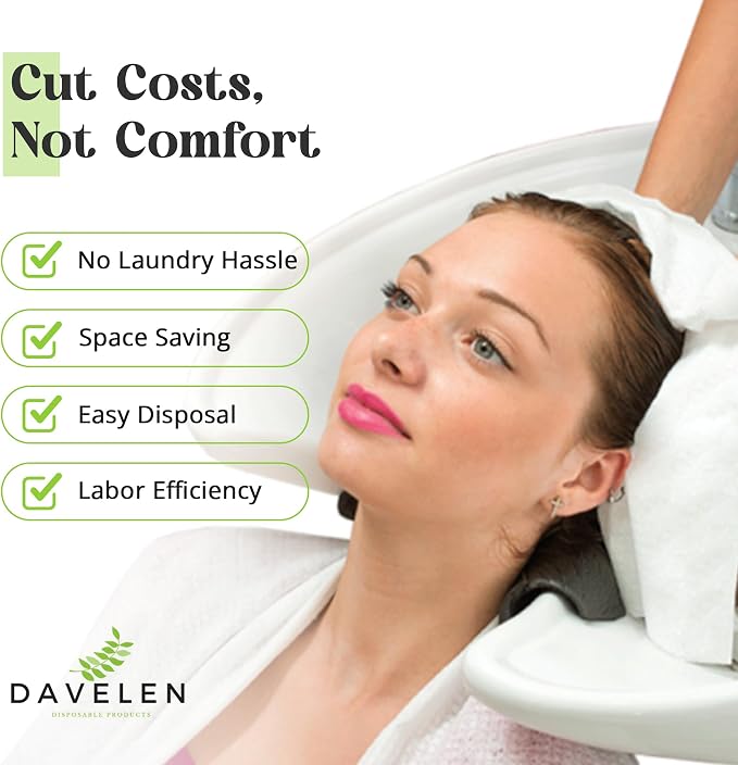 DAVELEN Disposable Large Luxury Towels (50-Count) Spa and Salon Quality Softness for Guests, Clients | Hair, Face, Body Use | Luxurious Comfort, Ecofriendly (050, 32x16 inches)