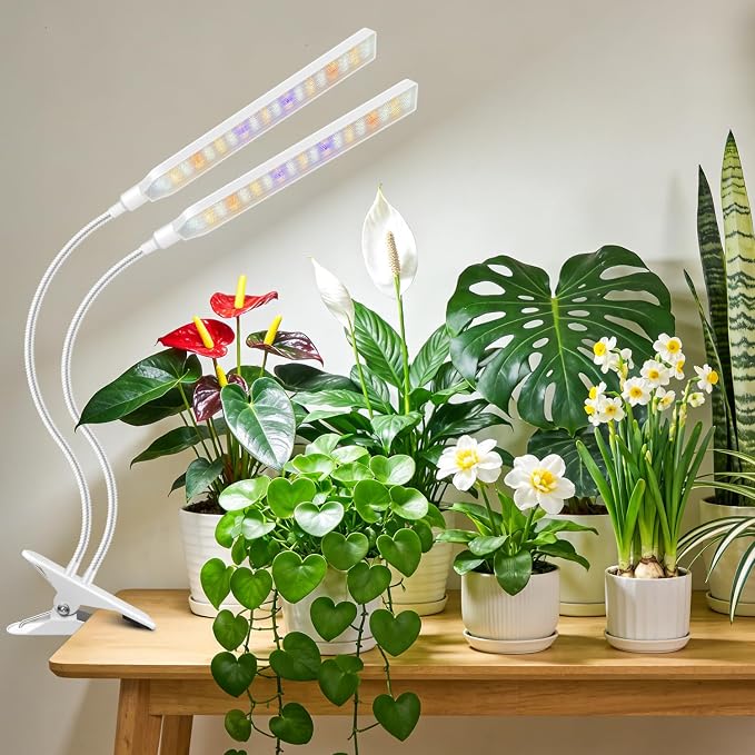 Kullsinss Clip-on Grow Lights for Indoor Plants, 114 LEDs 15W Plant Light | White 2-Gooseneck Plant Lamp for Seedlings, Full Spectrum Growing Lamp with Red/Blue/Yellow/White LEDs, Timer & Dimmable