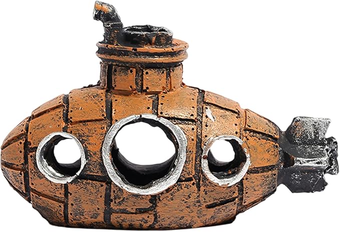 Submarine Aquarium Ornament, Resin Fish Tank Hideout Cave for Shrimp | Compact fish tank cave decor for small fish and shrimp in freshwater and saltwater aquariums