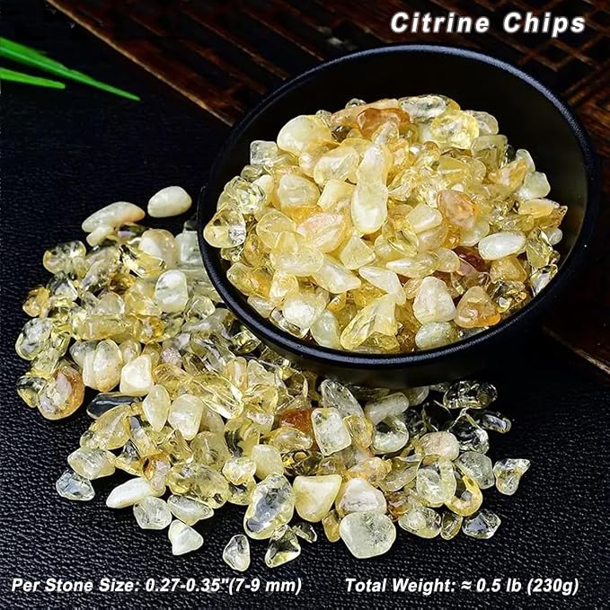 Erliway Citrine Crystal Chips Bulk for Vase Filler Crafts, 0.5 lb 7-9 mm | Natural Crushed Crystal Stone for Spell Jar, Aquarium Gravel, Reiki Healing Meditation, Jewelry Making, Resin Art, Home Décor