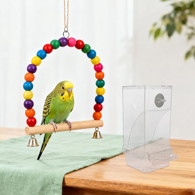 VICASKY Hanging Bird Feeder with Husk Separator, No-Spill Cage Seed Dispenser for Parrots and Small Birds, 1pcs Poultry Feeding Trough Suitable for Indoor and Outdoor Use