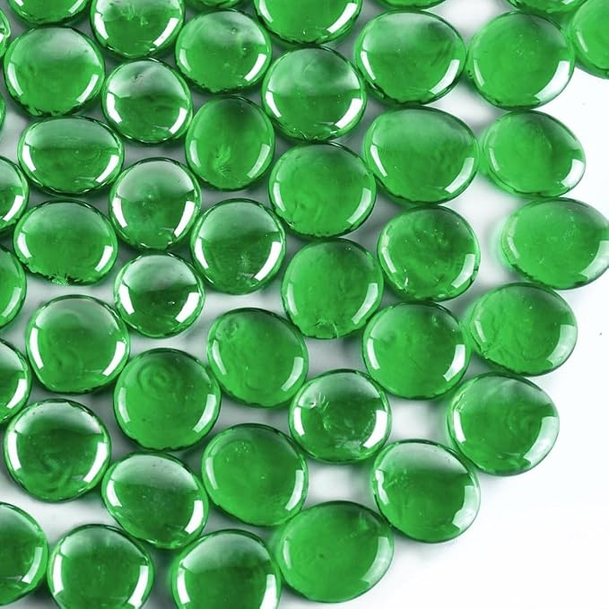 CYS EXCEL X-Large 1.1"-1.35" Green Glass Flat Gemstone Vase Fillers (3 LBS) Multiple Color Choices Marble Beads Aquarium Rocks Floral Supplies Stones Decorative Mosaic Gem Pebbles