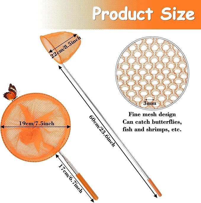 RAINFLOW Telescopic Butterfly Fishing Nets - Butterfly Catcher Catching Insect Net Colorful Outdoor Tools Catching Bugs Fish Insect Ladybird （Extendable 24 inches）