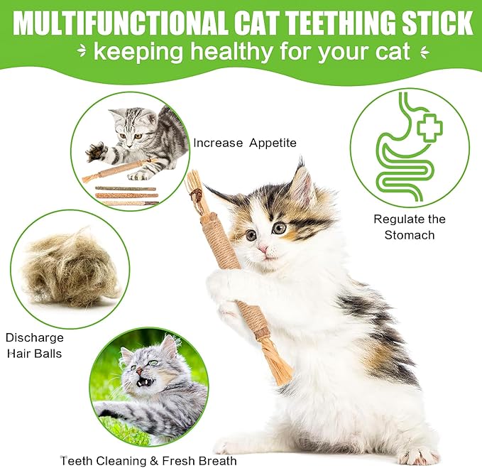 FOIMAS Silvervine Sticks Cat Toys,10pcs Cat Chew Stick Catnip Chew Toy Interactive Cat Toy for Cat Kitten Teeth Cleaning Treat Toys Indoor Outdoor