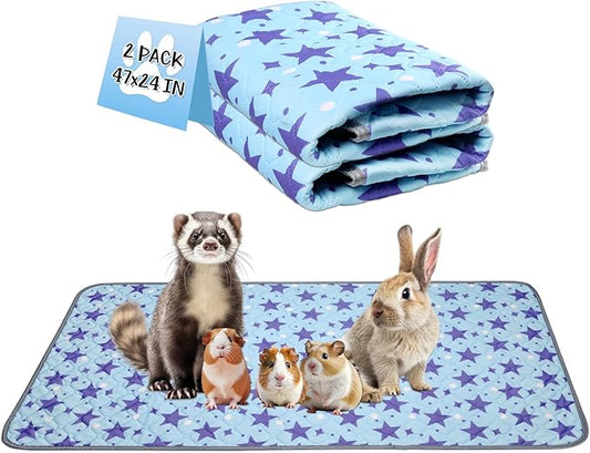 Reusable Guinea Pig Cage Liners, 47" x 24" (Pack of 2) Washable Pee Pads , Super Absorbent & Waterproof & Anti-Slip Pet Bedding Liner for Dogs, Bunny, Small Animals (Blue)
