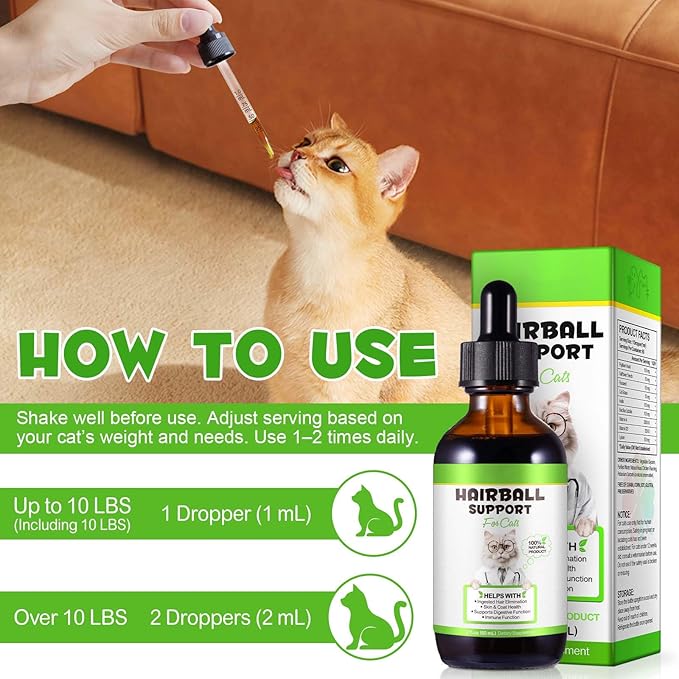 Hairball Treatment for Cats - Natural Hairball Relief Drops with Pumpkin & Aloe, Prevents Vomiting & Supports Digestion, for Kittens & Adult Cats, 2 fl oz (1 PCS)