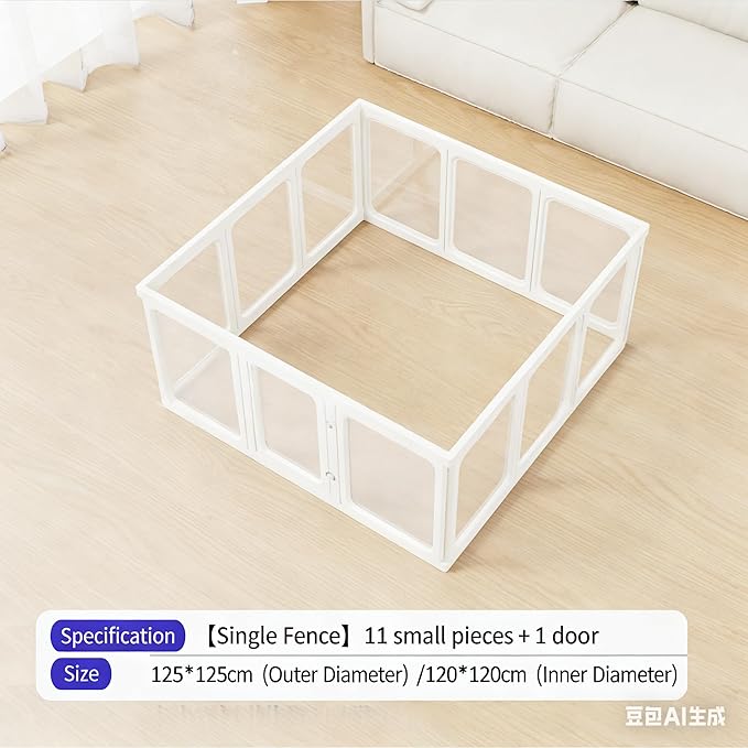 Clear Acrylic Dog Playpen with Door,23.6" Puppy Playpen,Easy Assemble Pet Fence,10-Panel for Puppies/Small Dog Play Pen Indoor (White, 23.6 Inch-H, 10 Panel) (White, 60cm11p+1d)