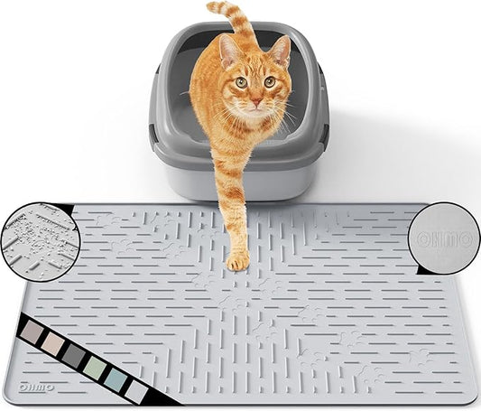 OHMO Cat Litter Mat Trapping Mat Premium Silicone Rubber 23.5x16 Ash Grey, Waterproof and BPA Free Kitty Litter Box Mat, Easy to Clean and Keeps the Floor Tidy