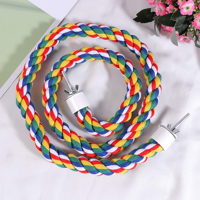 UKCOCO Bird Rope Perch - Comfy Perches for Bird Cages Natural Parrot Cotton Rope, Bungee Perch Pet Chewing Toy for Parrots Playing, Chewing or Preening (60cm/23 Inch)